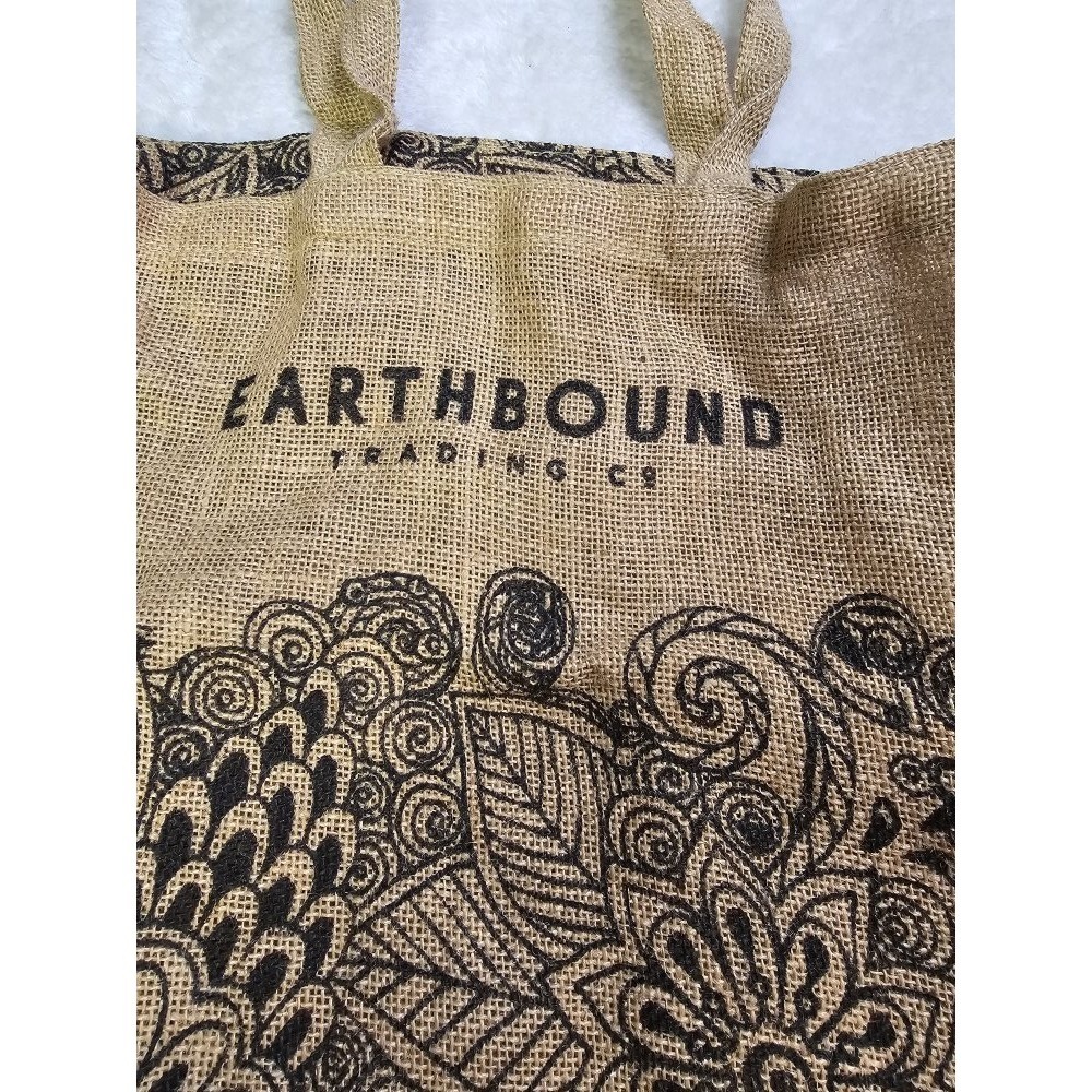 Earthbound Trading Company Burlap Tote‎ Bag Shopping Grocery Bag - Picture 3 of 6